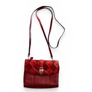 Brighton Enchanted Hearts red embossed leather multi cards crossbody bag